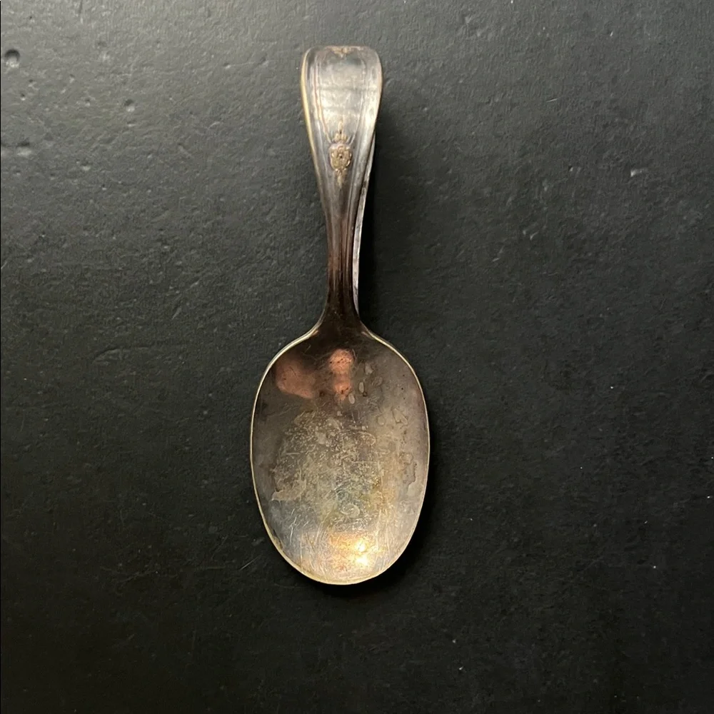 Vintage Silver-plated curved-handle baby Feeding Spoon Tarnished Patina